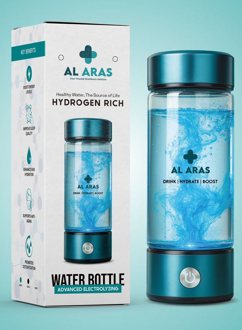 Al Aras Hydrogen Water Bottle Generator – 2200PPB | Portable Rechargeable SPE/PEM Hydrogen Water Maker, 420ml, Type-C, For Home Office Travel & Fitness - Image 1